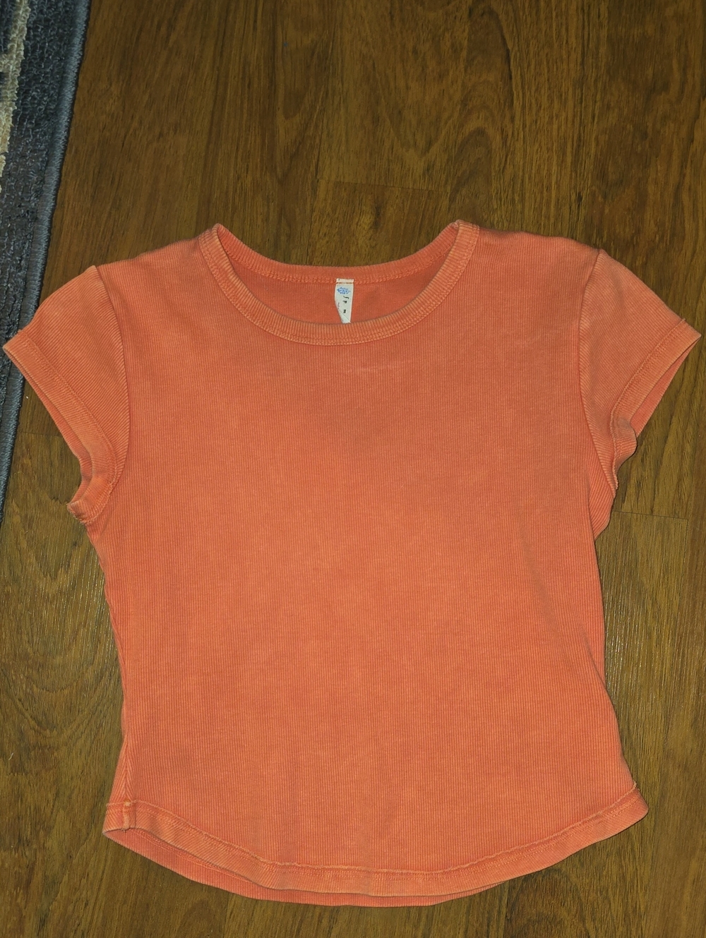Free People Short Sleeve Crop Top - Coral Orange